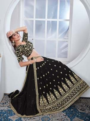 Latest Sequins Work Black Georgette Lehenga Choli
