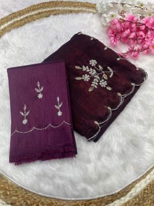 Latest Silk Wine Color Saree With Sequence Work