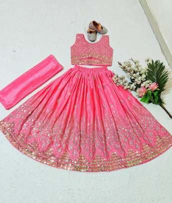 Latest Trendy Collection Kid Lehenga With Sequins Embroidery Work