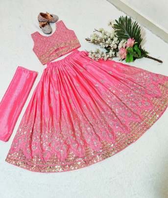 Latest Trendy Collection Kid Lehenga With Sequins Embroidery Work