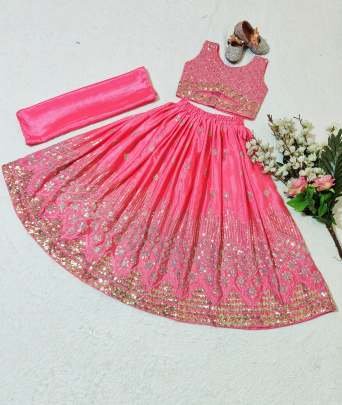 Latest Trendy Collection Kid Lehenga With Sequins Embroidery Work