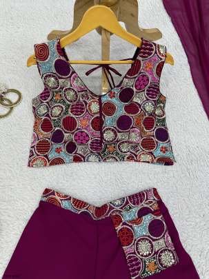 Latest Wine Georgette Indo Western With Sequence Work