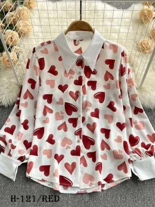 Latset Digital Print Rayon Red Color Ladies Top