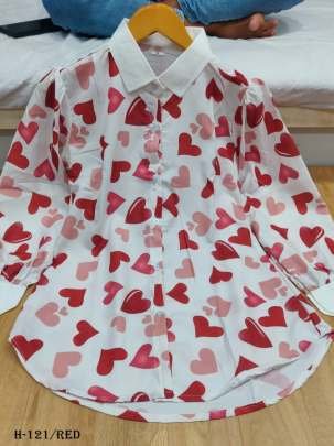 Latset Digital Print Rayon Red Color Ladies Top