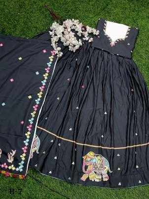 Digital Print Black Muslin Cotton Navratri Chaniya Choli