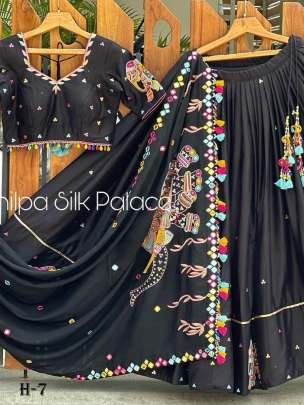 Digital Print Black Muslin Cotton Navratri Chaniya Choli