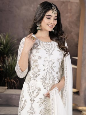 Launching Eid Spiceal White Kurti Pant Set With Sequence Work