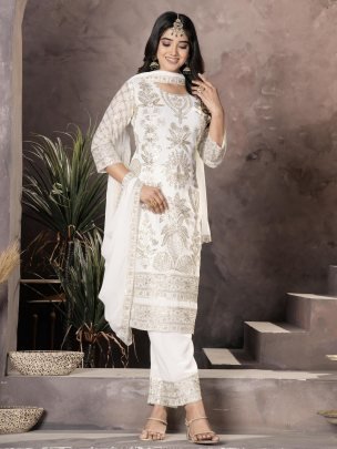 Launching Eid Spiceal White Kurti Pant Set With Sequence Work