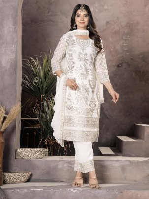 Launching Eid Spiceal White Kurti Pant Set With Sequence Work