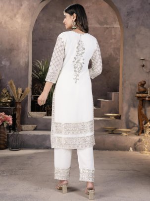 Launching Eid Spiceal White Kurti Pant Set With Sequence Work