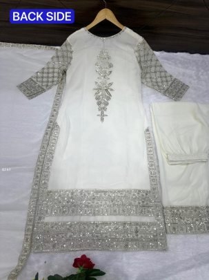 Launching Eid Spiceal White Kurti Pant Set With Sequence Work