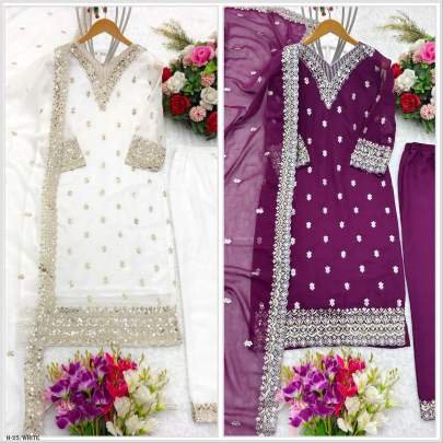 Launching New Design White Kurta  Palazzo With Dupatta Set