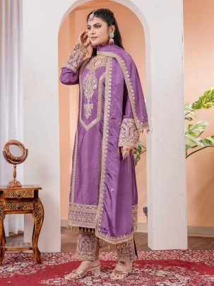 Launching New Onion Pink Chinon Silk Top Plazzo Set