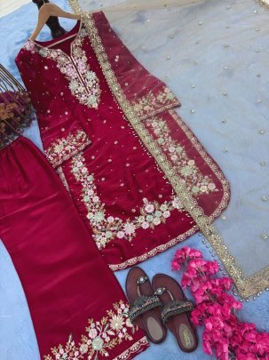 Launching New Rani Pink Fully Stitched Plazzo Suit Set