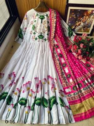 Launching Our New Designer Printed White Anarkali Gown