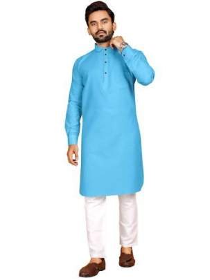 Launching Plain Cotton Blue Kurta And Pyjama