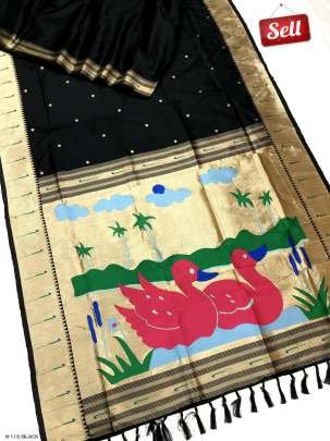 Launching Silk Black Color Saree With Printed Duck