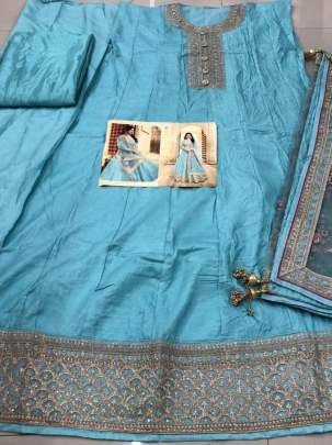Launching Silk Sky Blue Gowns With Net Dupatta