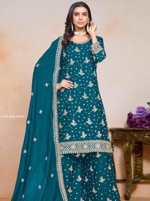 Launching Teal Green Sharara Set With Full Flair
