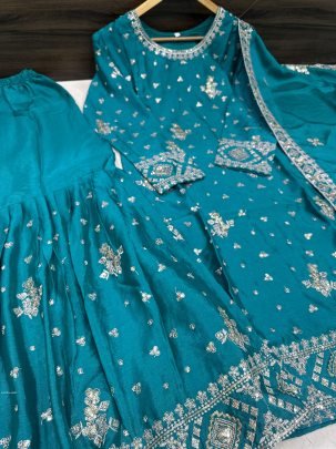 Launching Teal Green Sharara Set With Full Flair