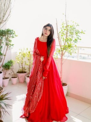 Lava Red Plain Georgette Anarkali Kurtis