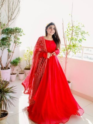 Lava Red Plain Georgette Anarkali Kurtis