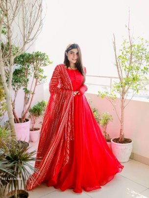Lava Red Plain Georgette Anarkali Kurtis
