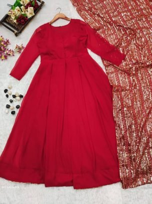 Lava Red Plain Georgette Anarkali Kurtis
