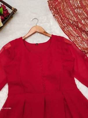 Lava Red Plain Georgette Anarkali Kurtis