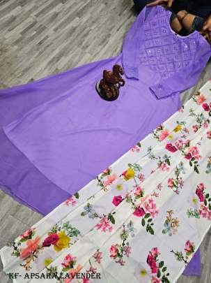 Lavender Color Stunning Heavy Fox Georgette Gowns with Digital Printed Dupatta