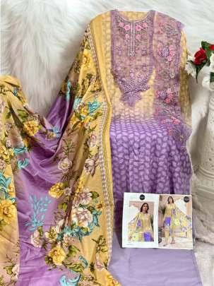 Lavender Colour Printed  Unstitched Pakistani Suit