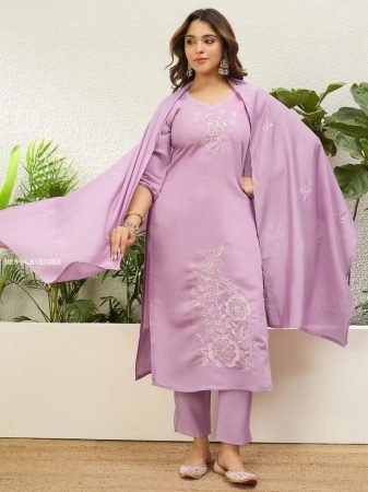 Lavender Embroidered Kurti Pant Set