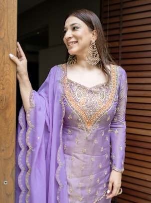 Lavender Embroidered Palazzo Set With Elegent Embroidery Work