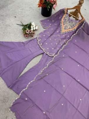 Lavender Embroidered Palazzo Set With Elegent Embroidery Work