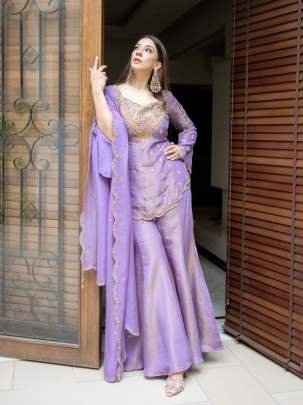 Lavender Embroidered Palazzo Set With Elegent Embroidery Work