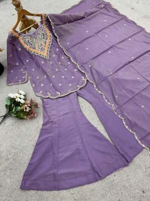 Lavender Embroidered Palazzo Set With Elegent Embroidery Work