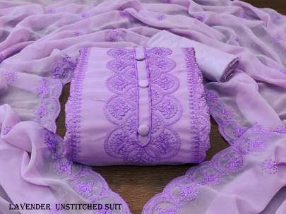 Lavender  Embroidered Unstitched Salwar Suit Set