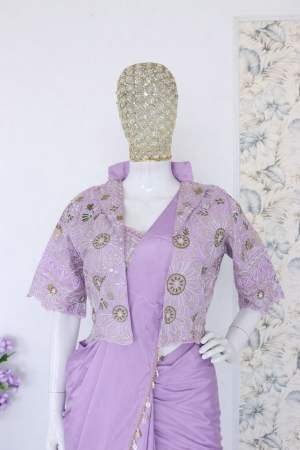 Lavender Mirror Work Embellished Saree with Designer Jacket Blouse