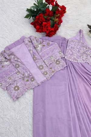 Lavender Mirror Work Embellished Saree with Designer Jacket Blouse
