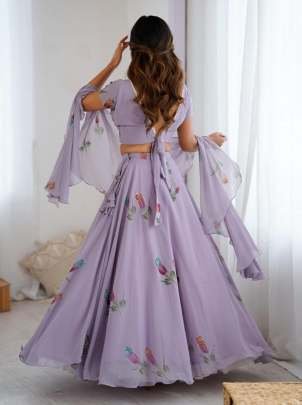 Lavender Floral Embroidered Soft Georgette Lehenga Choli Set