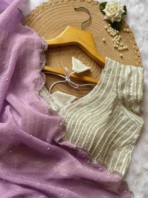 Pink Handwork Saree With Fully Stitched Blouse