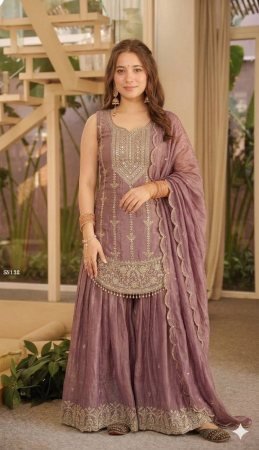 Lavender Party Wear Sharara Suit Set with Dupatta