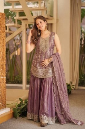 Lavender Party Wear Sharara Suit Set with Dupatta
