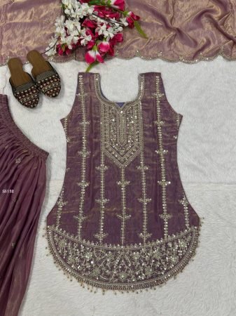 Lavender Party Wear Sharara Suit Set with Dupatta