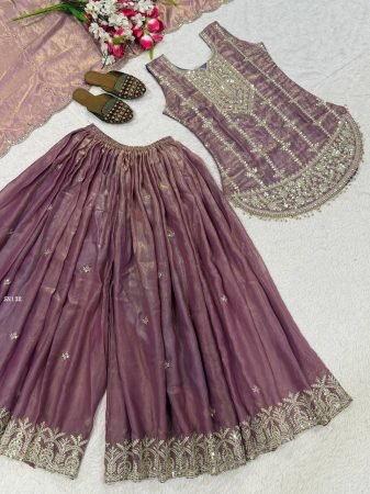 Lavender Party Wear Sharara Suit Set with Dupatta
