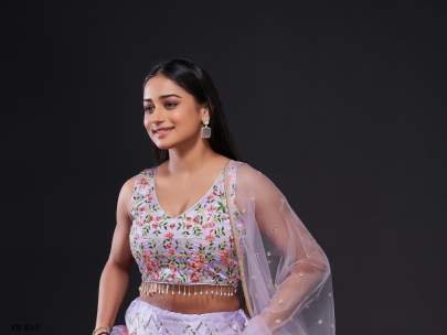 Lavender Silk Blend Sequins Stain Unstich  Lehenga Choli With Dupatta