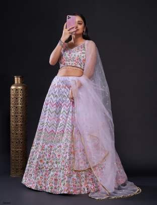 Lavender Silk Blend Sequins Stain Unstich  Lehenga Choli With Dupatta