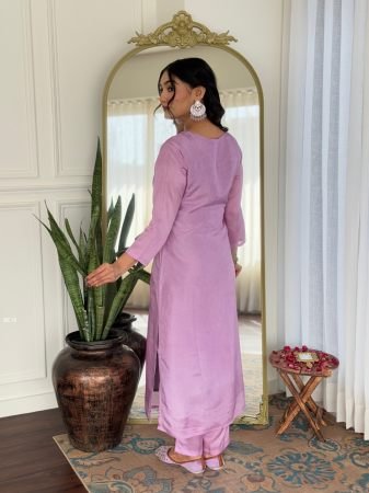 Lavender Straight Cut Rayon Kurti Set by Fab Funda