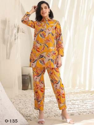 Leaves Design Mustard Cotton Co ord Set