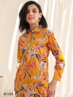 Leaves Design Mustard Cotton Co ord Set